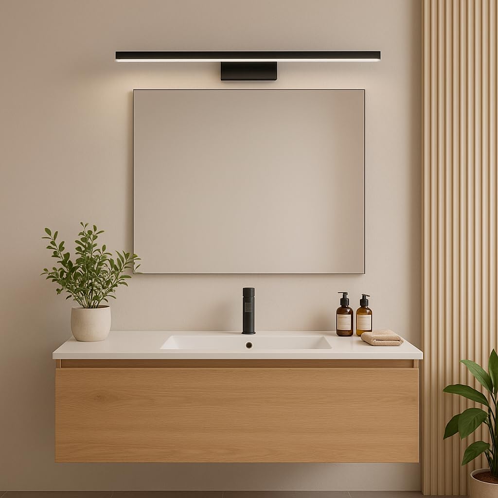 M Ledme - Applique murale LED pour miroir de salle de bain Plex 12W 60 cm, blanc neutre 4000K, étanche IP44, se fixe sur miroirs, meubles ou murs, 600X51X128mm (H)