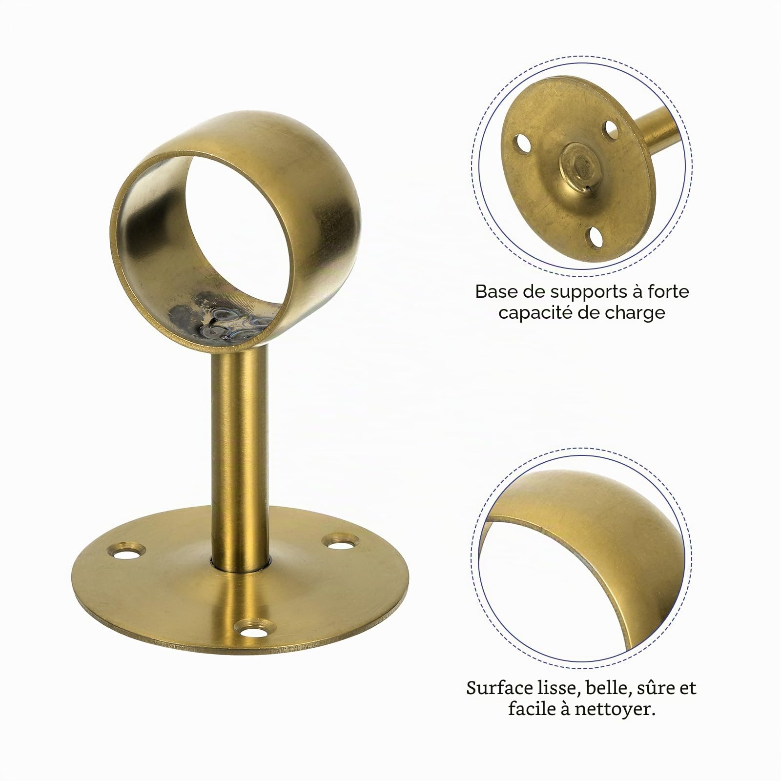 QUARKZMAN 4 Pièces Support de Tringle à Rideau de 1,5 Pouces Doré | Support de Plafond pour Tuyau de Fixation, Support de Tringle en Acier Inoxydable avec Vis