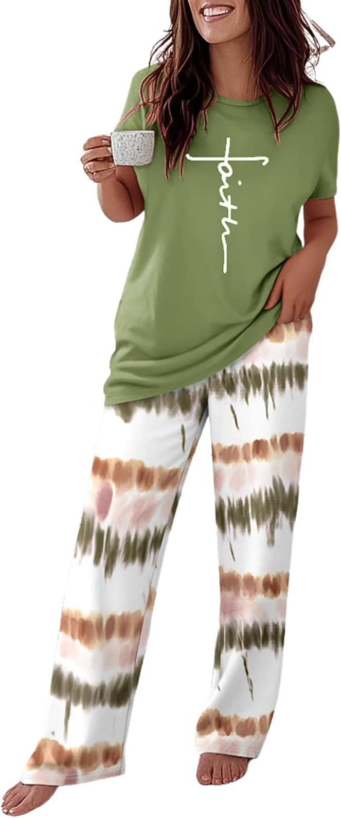 CHICME Women's Pajama Set: Short Sleeve & Loose Pants