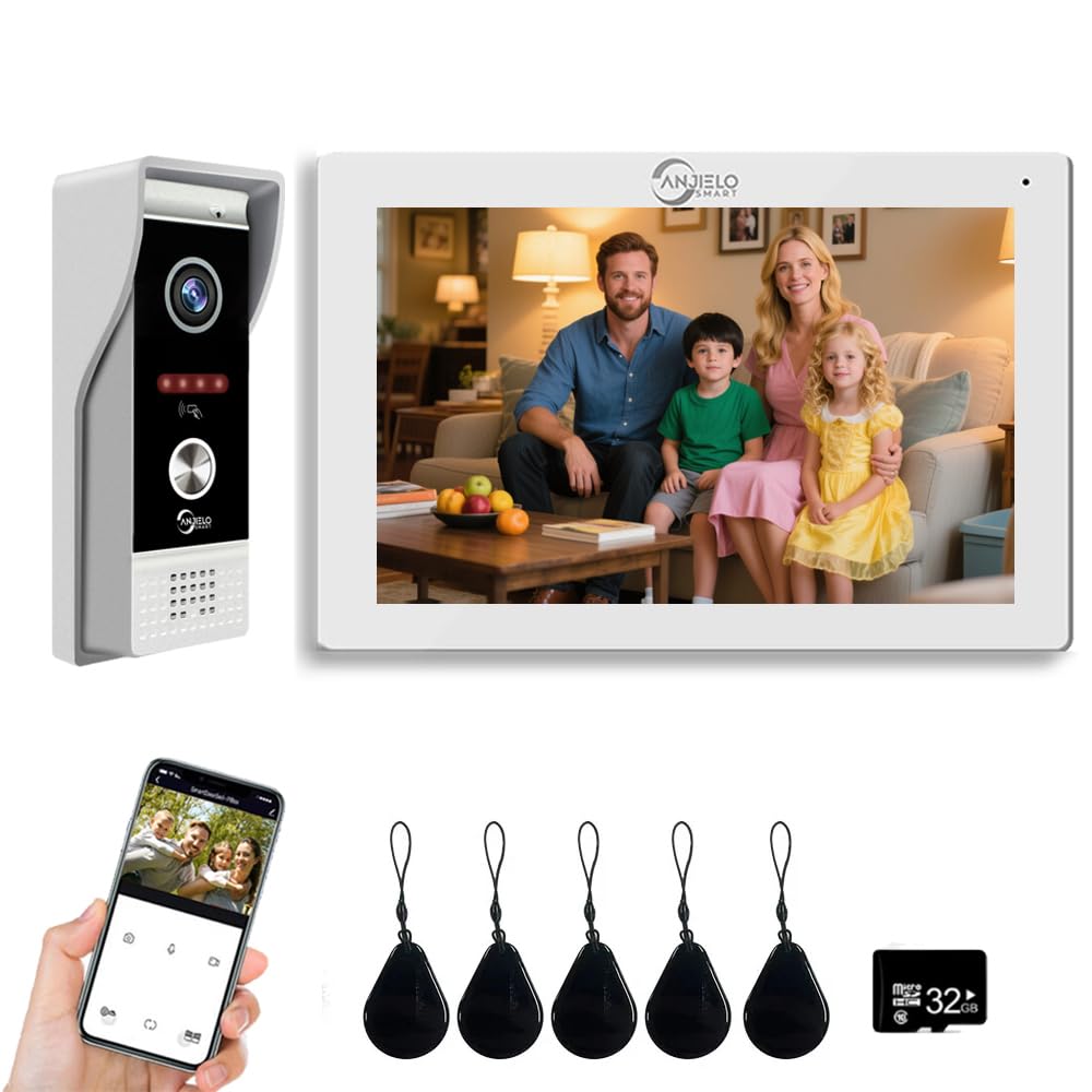 ANJIELO SMART Wired Video Doorbell with Indoor Monitor,Video Intercom System, Hardwired Door Entry Camera with Two-Way Audio, Motion Detection, Remote Unlock for Home Security