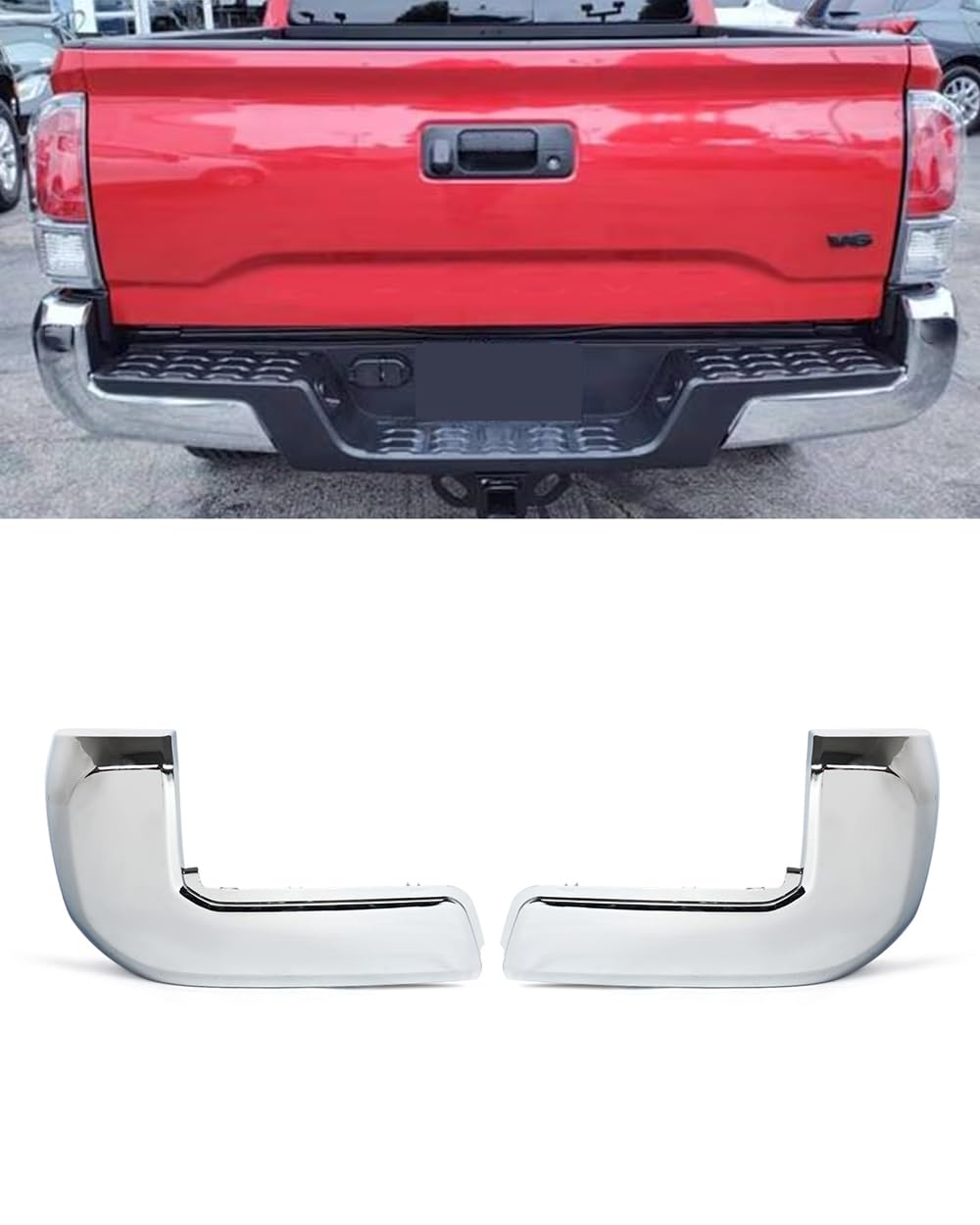 Rear Bumper End Cap Compatible with 2016-2023 Toyota Tacoma Rear Bumper Cover Replacement for TO1104131 TO1105131 W/O Parking Sensors Holes Chrome Cover Corner Extension Pair