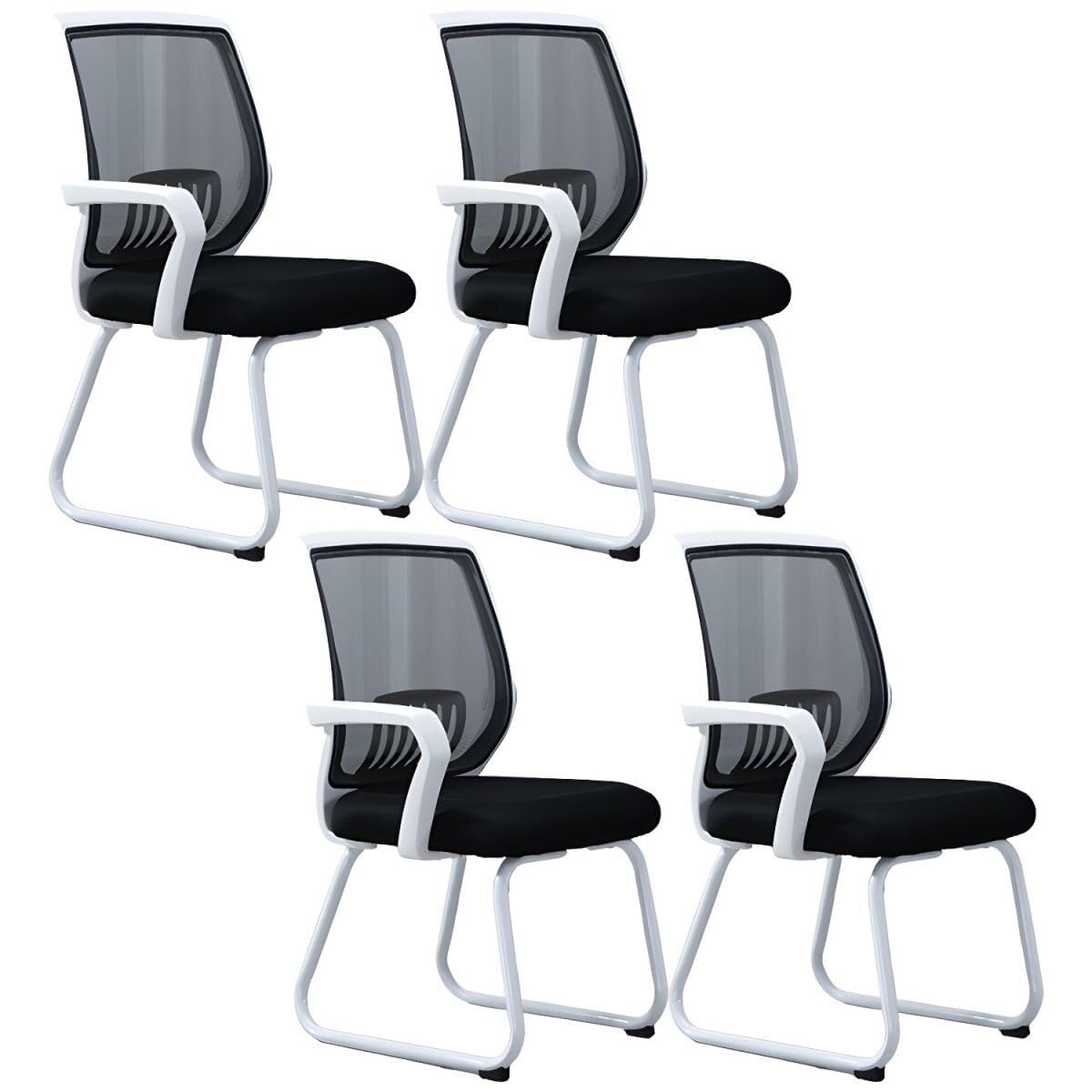 Komercyjny zestaw krzeseł konferencyjnych z podparciem lędźwiowym do recepcji i spotkań w biurze - 4-częściowy biało-czarny ergonomiczny design