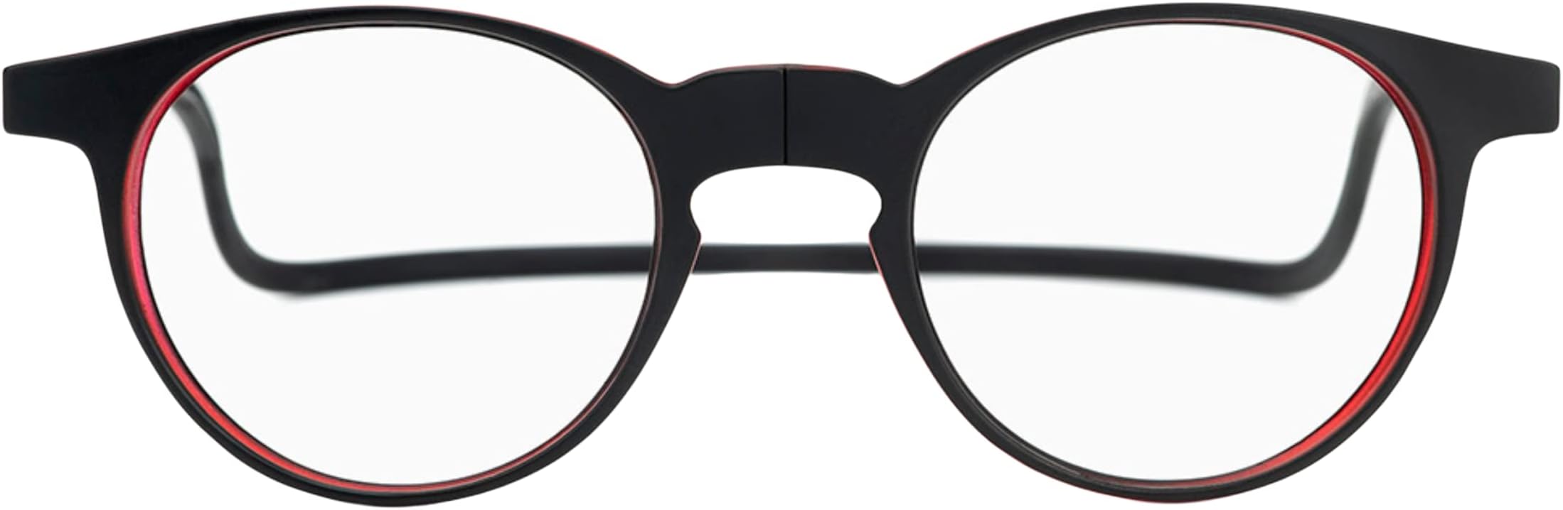 Slastik Soho 007 (Black & Red) Magnetic Reading Glasses - Folding Reading Glasses Features Oval Shape Frame Adjustable, Temples Flexible Neckband - Magnets Front Connection Glasses, Soft Pouch+1.00