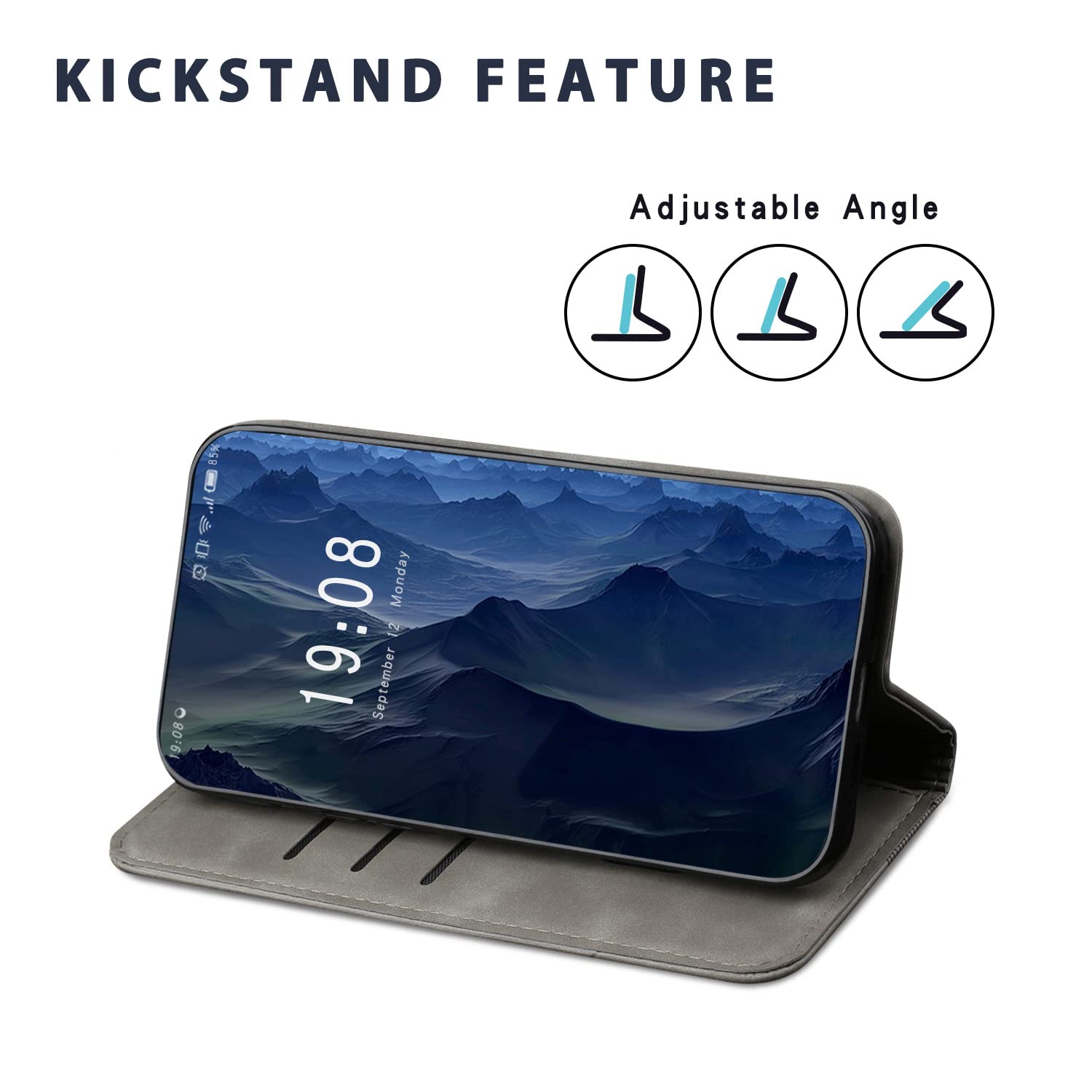 Case Compatible with Xiaomi Redmi A1, Premium PU Leather Wallet Case with [Card Slots] [Viewing Stand], Shockproof Flip Cover for Redmi A1 (Grey) — view 6