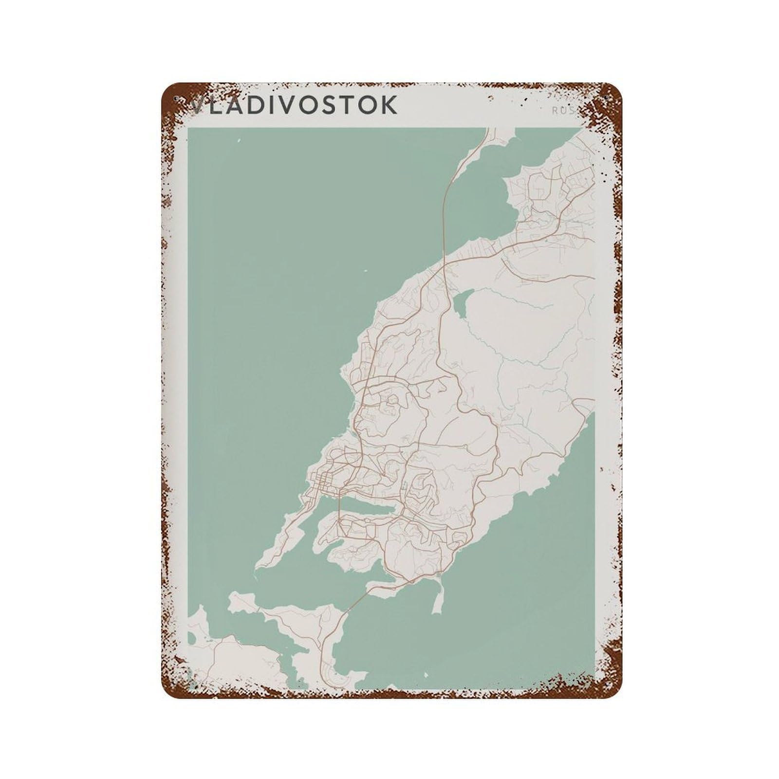 xiaoxiaoshen Vladivostok Map Russia Travel Gift Scandi Wall Decor Art Metal Tin Poster Modern Home Decor Art Home Bar Shop Decorations Vintage Sign 40x30cm