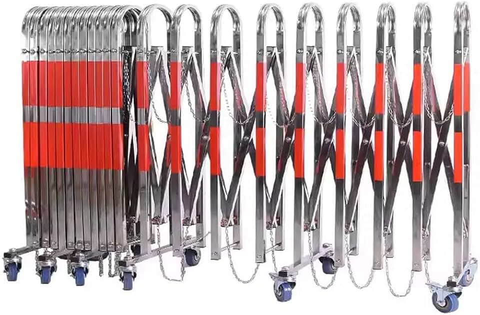 Expandable Mobile Barrier Gate - Durable Stainless Steel Safety Fence with Wheels Versatile Design for Traffic Control Crowd Management & Event Security Perfect for Construction Si