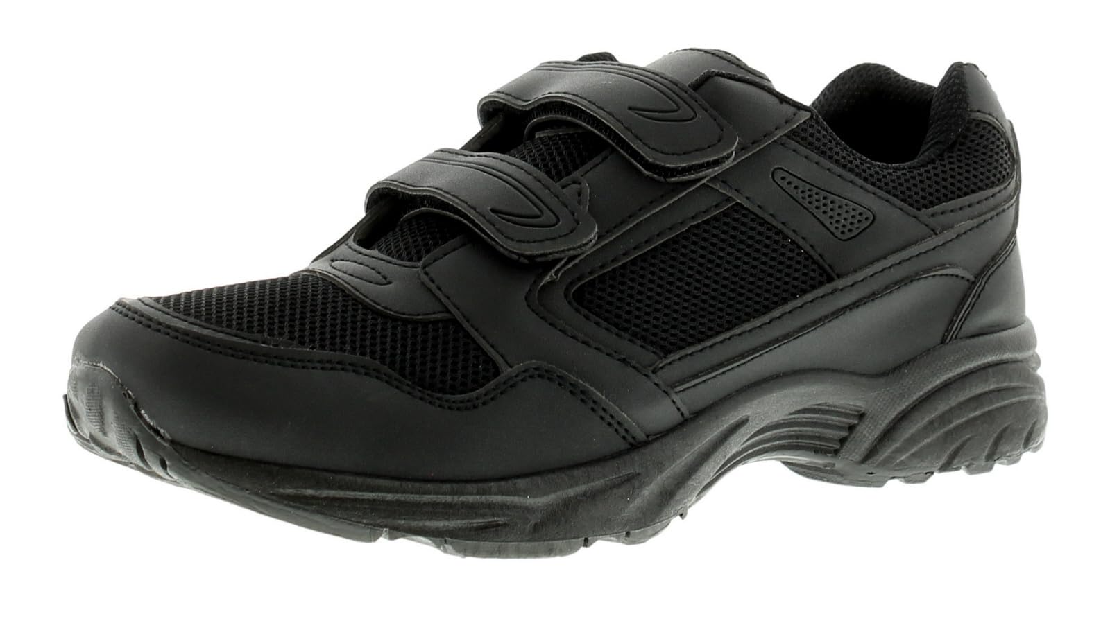 Sports ImageFocus Speedy Mens Walking Running Shoes Lightweight Affordable Gym Trainers. P.E Footwear for a Run. Double Strap Easy to Put on Synthetic Leather Footwear Black 7 UK