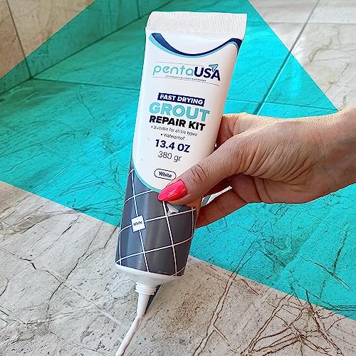 PentaUSA Tile Grout - Large Grout Filler Repairs Renews Tube, Fast Drying Grout Repair Kit, Odorless Formula - Grout Floater Included - 13.4oz / 380gr (White) - Image 5