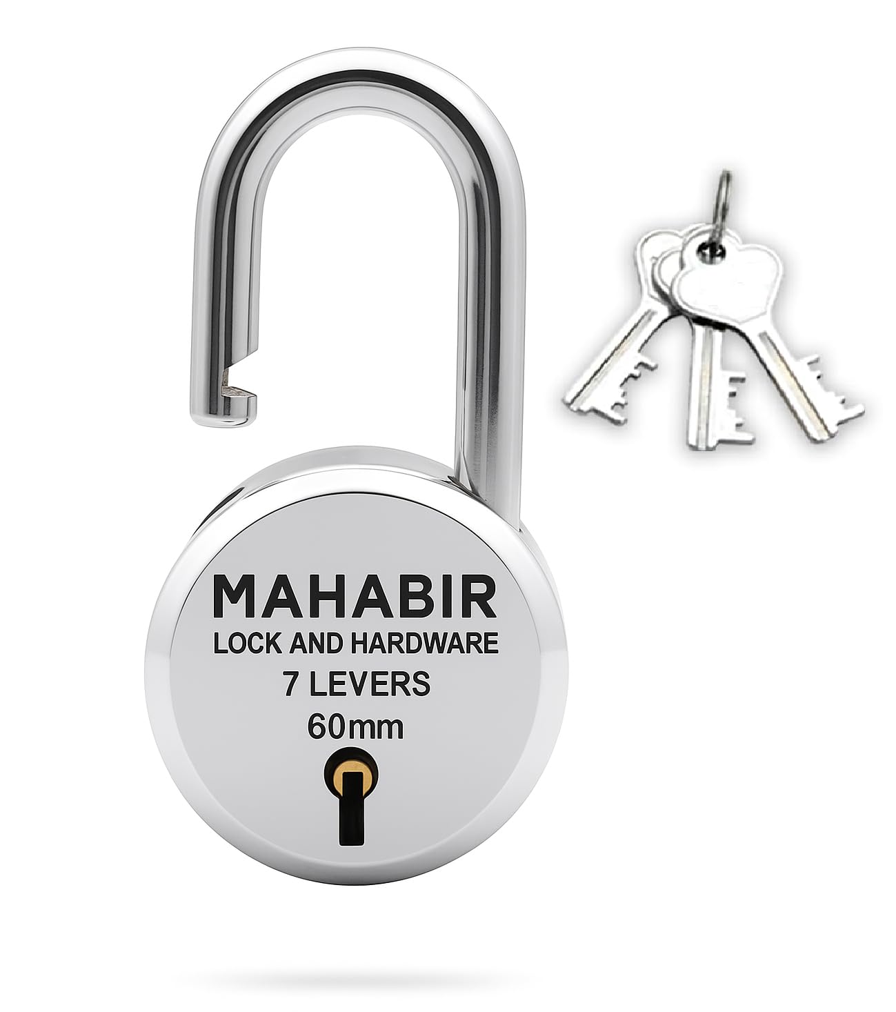 MAHABIR Locks and Hardware 7-Lever Security Lock, 60mm, Hardened Steel Shackle, Rust Resistant, Silver-image-1