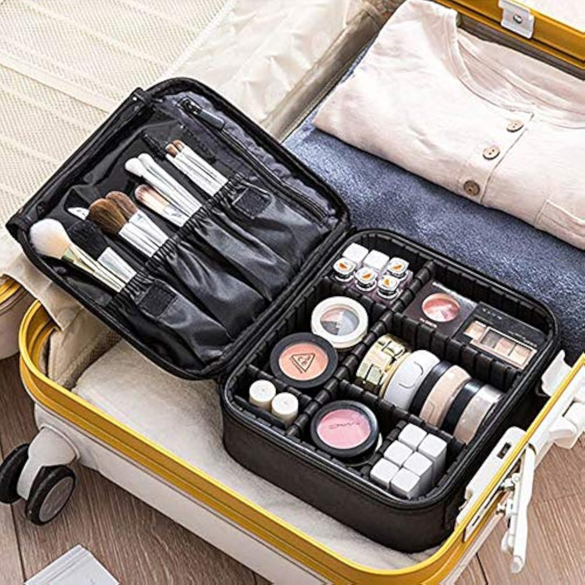 Essentials Professional Makeup Train Case with Adjustable Dividers