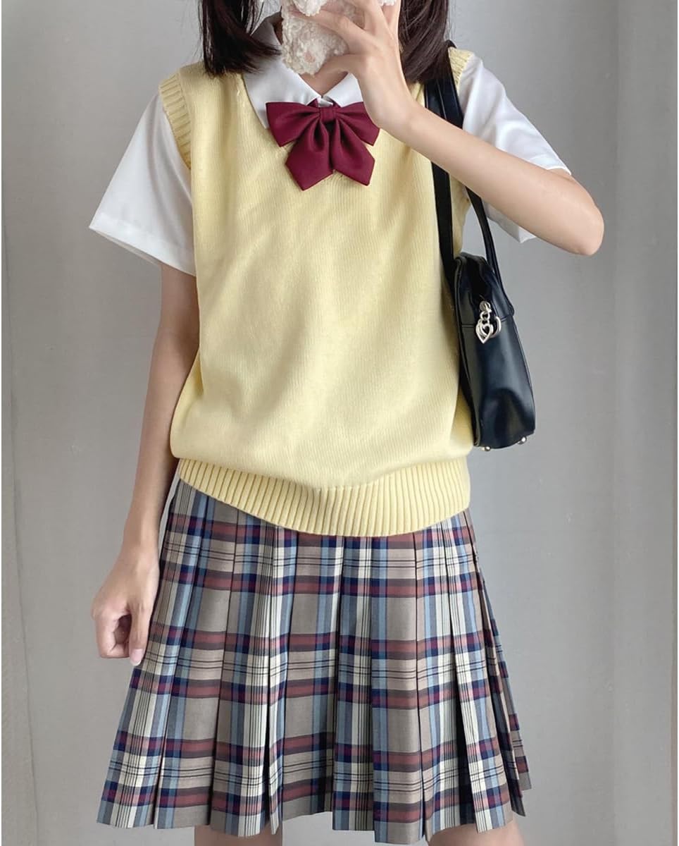 Blostirno Women’s Sweater Vest V Neck JK Uniform Kint Vests Solid Classic Sleeveless Pullover Sweaters Tops - Image 2