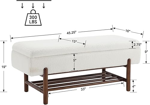 Miniatura 3 de CIMOTA Banco de almacenamiento de entrada para dormitorio, banco otomano de sherpa al final de la cama, con almacenamiento de zapatos de madera para