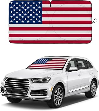 smilfuy Foldable American Flag Car Windshield Sun Shade, USA Flag, Medium | Front Window Sunshade for Car SUV Truck, Auto Interior Sun Protection Cover, Blocks UV Rays & Keeps Your Vehicle Cool