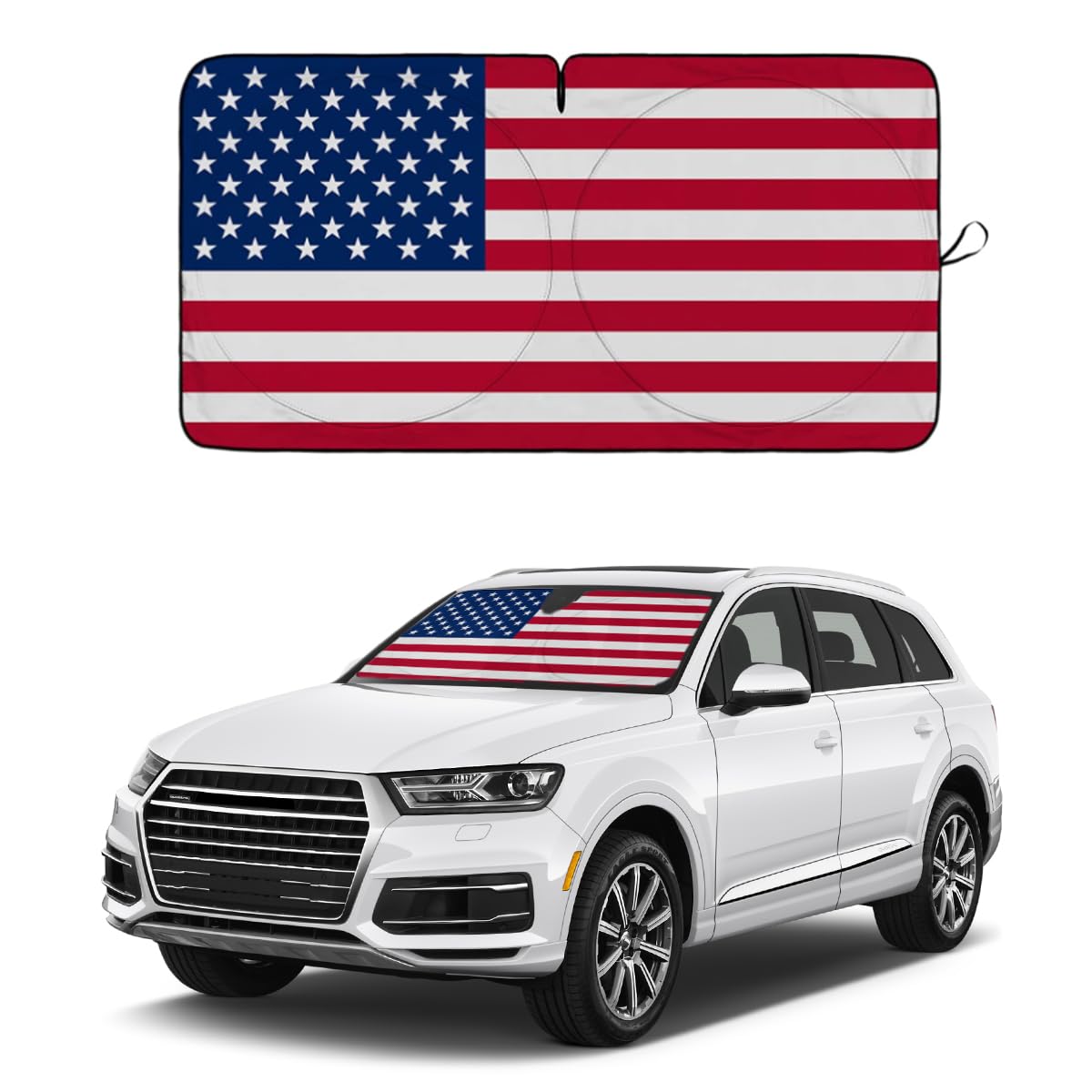 American Flag Car Windshield Sun Shade, Foldable Car Front Window Sunshade for Car SUV Truck, Auto Interior Sun Protection Cover, Blocks UV Rays & Keeps Your Vehicle Cool (USA Original Flag, Medium)