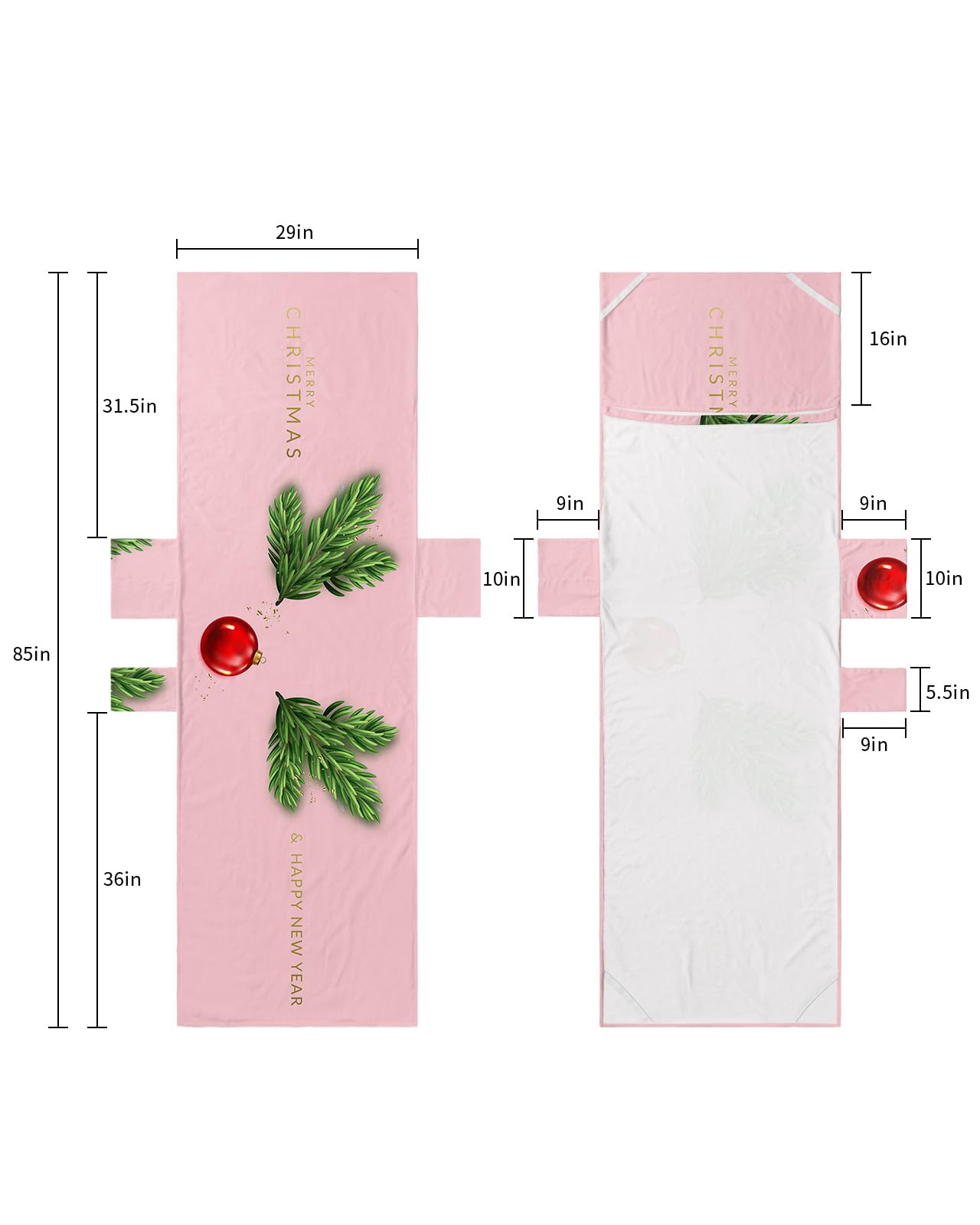 Pink Christmas Beach Lounge Chair Towel Cover, Soft Chaise Lounge Towel with Side Pockets Patio Pool Chairs Cover for Beach/Pool Sunbathing 29x85 Xmas Pine Needles Red Christmas Balls