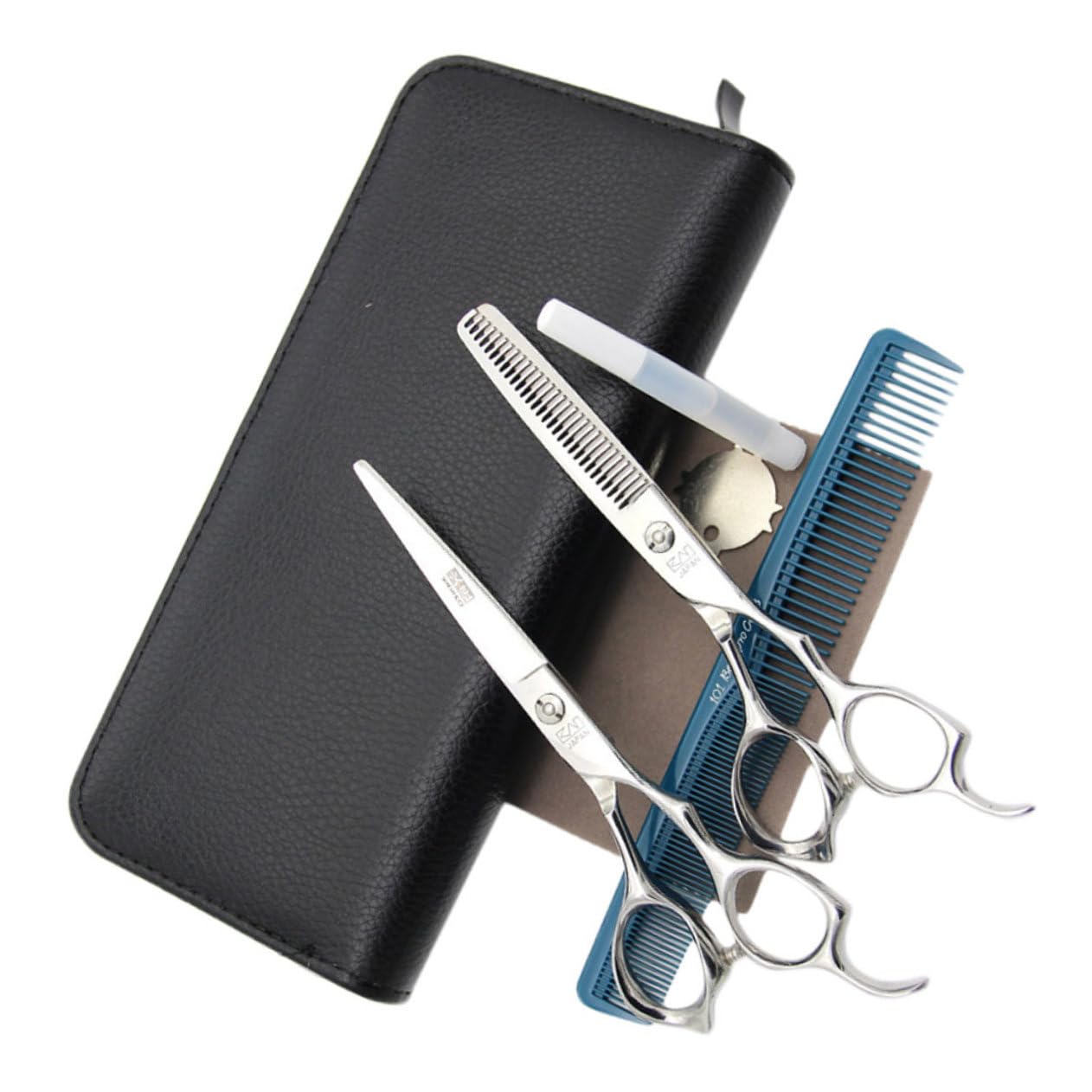 Beavorty Juego de Tijeras Cabello de Acero Inoxidable, 2 Piezas, Corte Recto y Entresacado, Uso Seguro y Cómodo para Barbería y Hogar