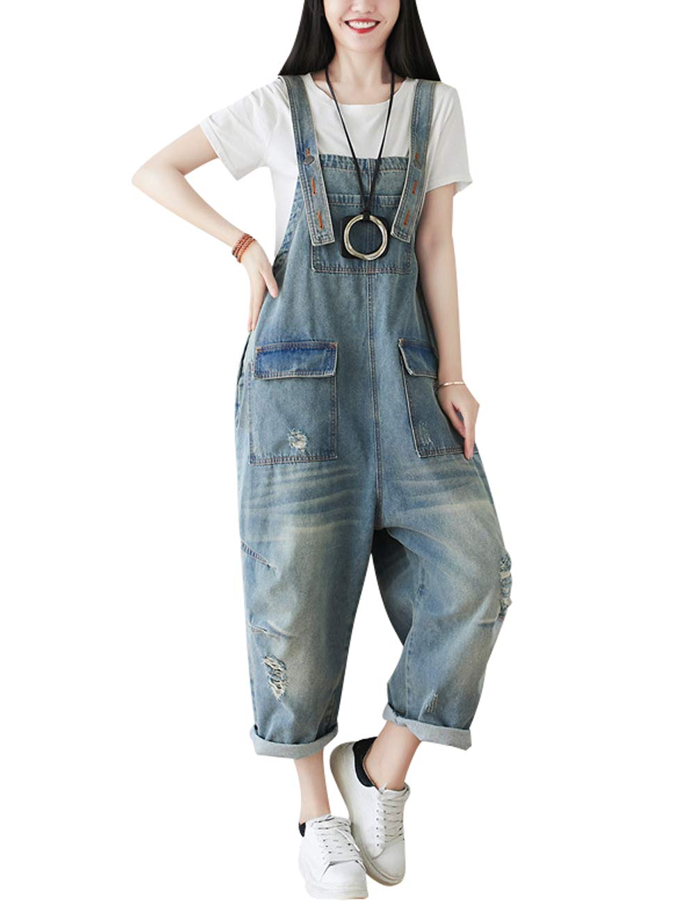 Damen Jeans Latzhose Overalls mit Taschen