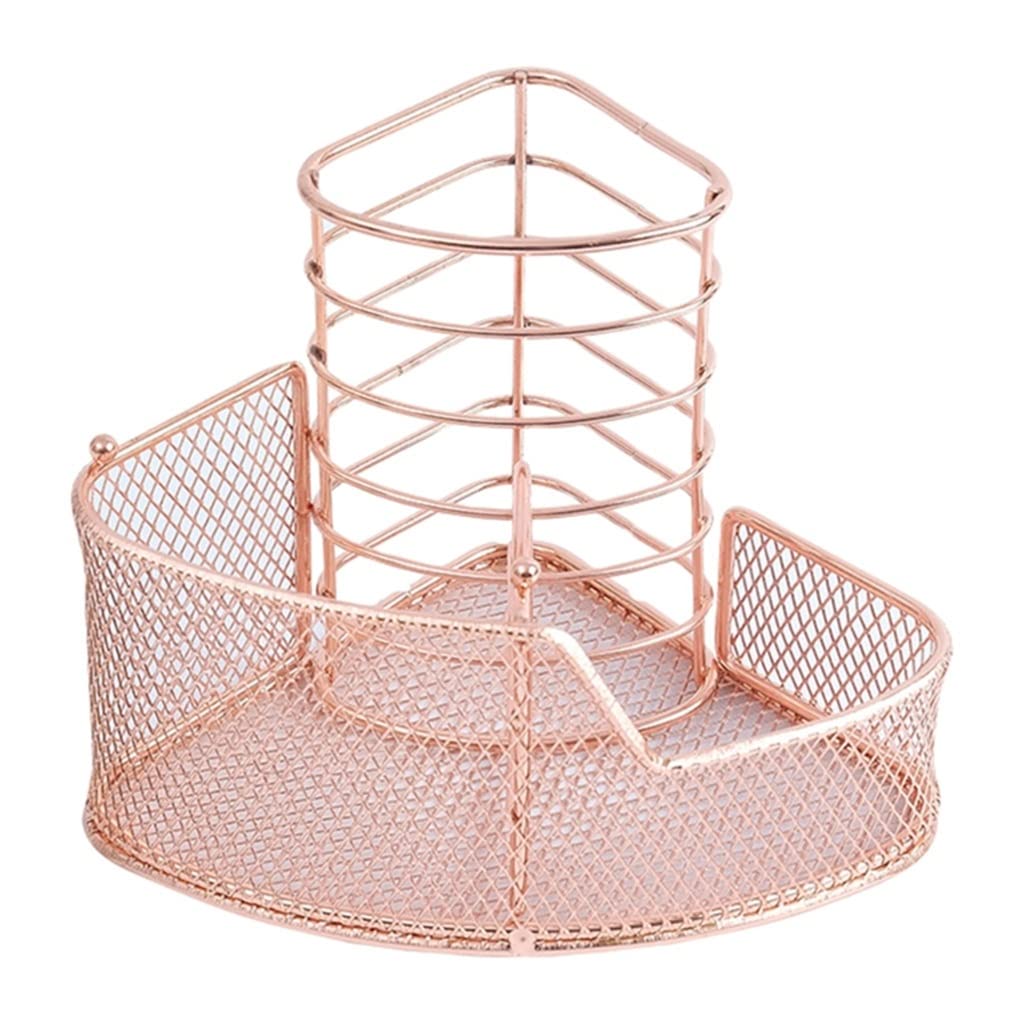 Portapenne in Rete Color Oro Rosa Portaoggetti Triangolare in Metallo per cancelleria 3 Scomparti, portapenne (Oro Rosa 14,8x10 cm)