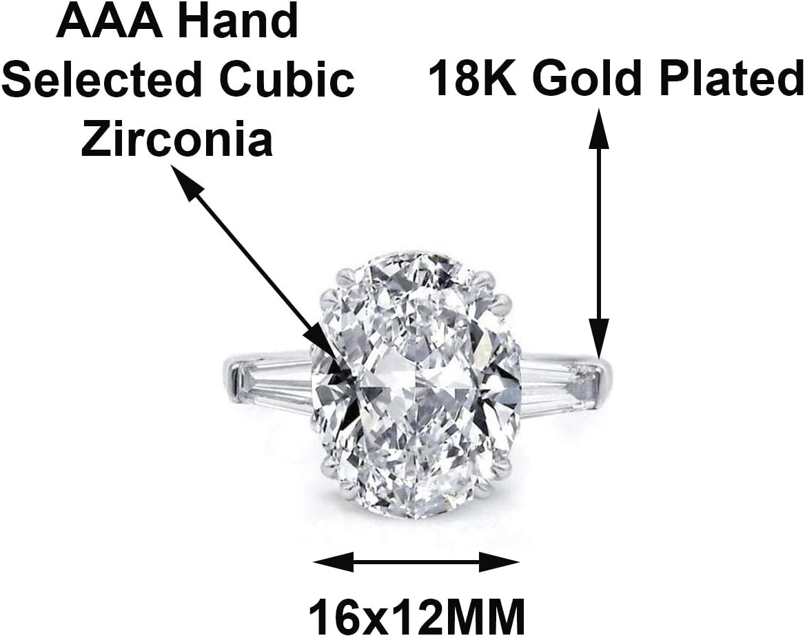 Savlano 18K Gold Plated Oval Cut Cubic Zirconia 3 Stone Wedding Engagement Women Statement Ring Comes Gift Box - Image 2