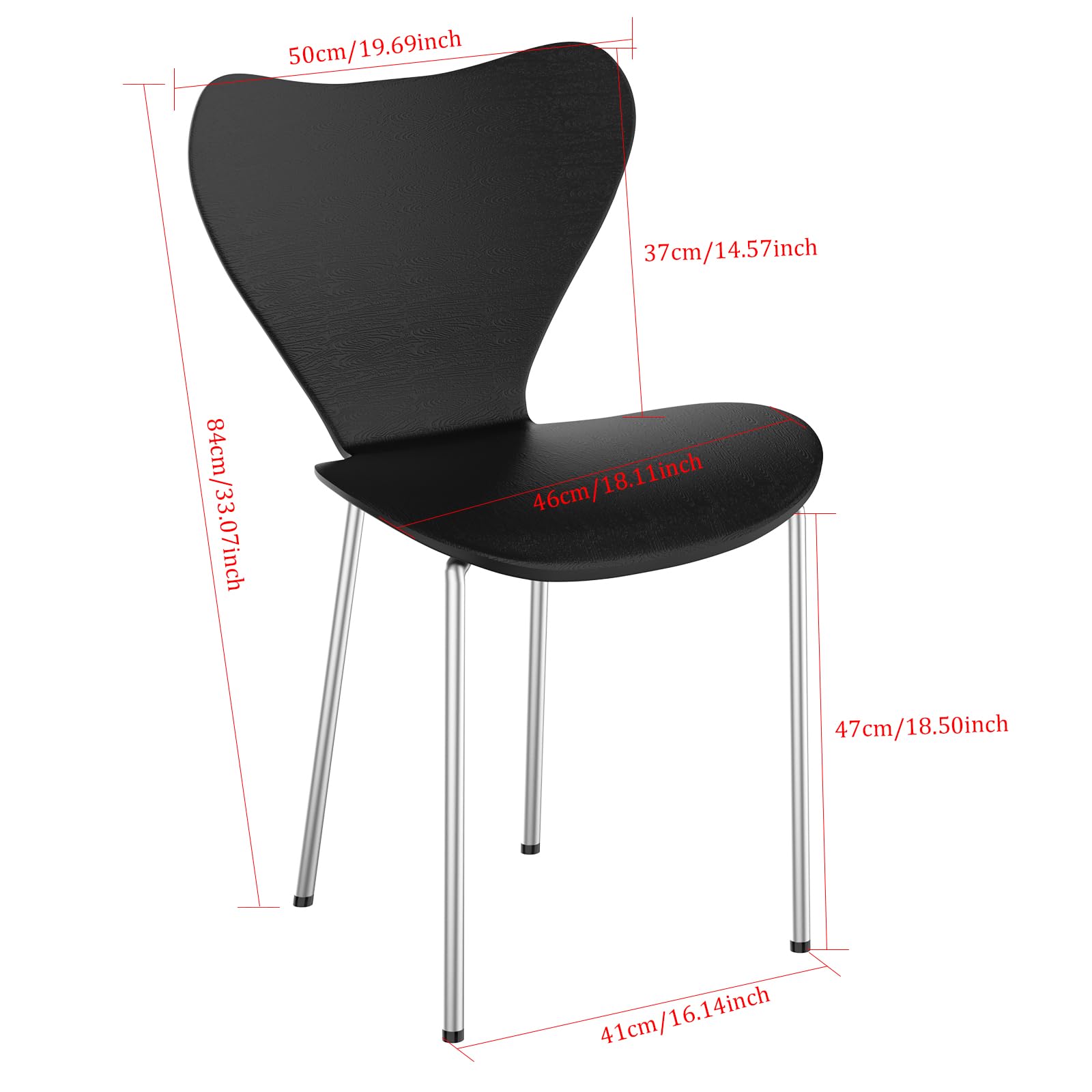 Set di 2 sedie da pranzo impilabili in polipropilene nero, 45,5 x 40 x 82,5 cm, design moderno, leggere e perfette per sala da pranzo e uso domestico