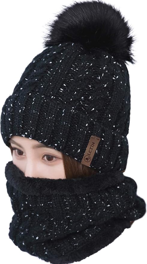 LCZTN Pom Beanie Hat Scarf Set