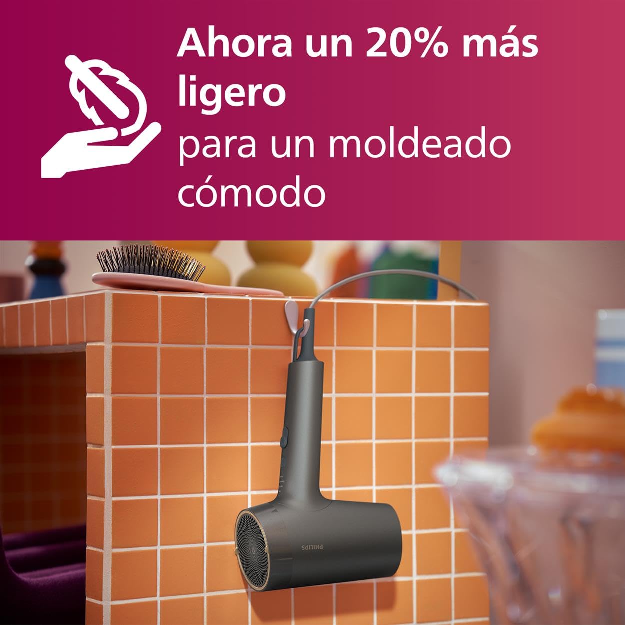 Philips Secador Serie 7000, Seca y Moldea Fácilmente, Tecnología ThermoShield Advanced que Protege de daños por calor, iones Minerales, con Boquilla y Difusor, 1800 W (modelo BHD713/10)