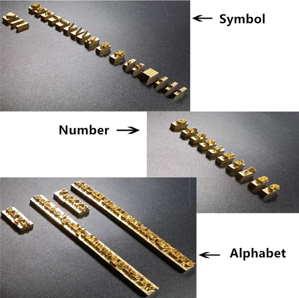 Hanchen Sellos de Letras y Números de Cobre con /52 Letras de Courier New/10 Números/18 Símbolos/1 Ranura de Tipo Espiral de 100mm/para Cuero/Papel/Madera