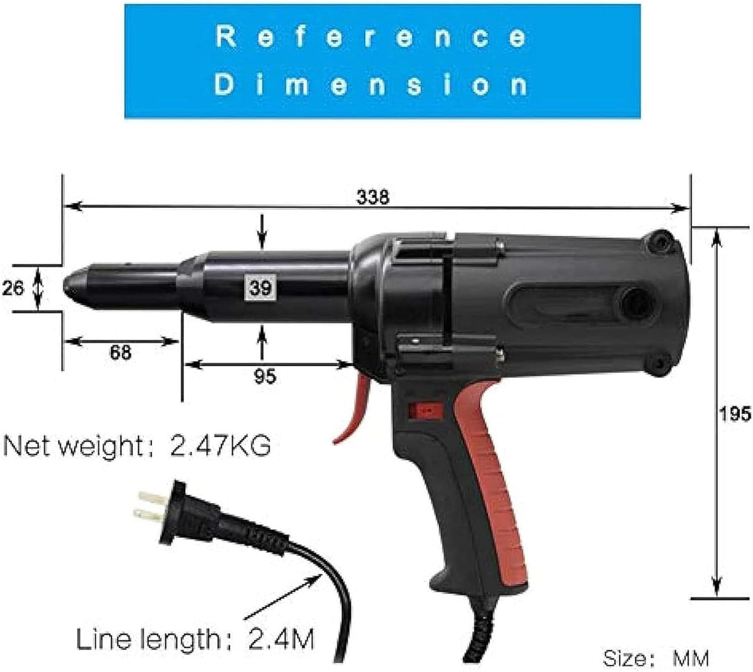 Remachadora eléctrica ciega de 600 W, herramienta manual automática para remaches ciegos de aluminio, acero al carbono y acero inoxidable de 4,0 a 6,4 mm.