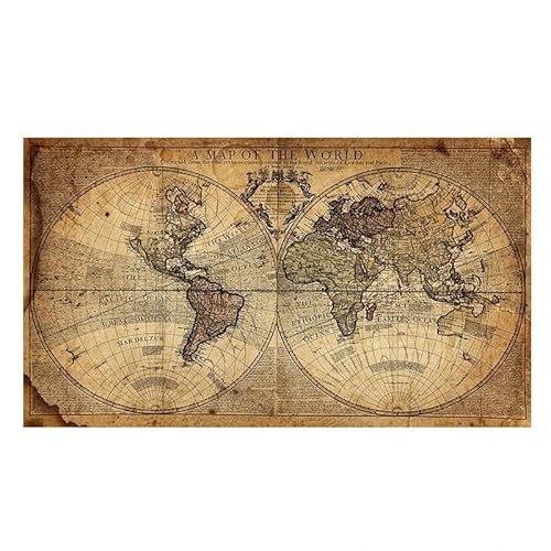 SHINERING Map Of The World Retro Old Picture Canvas Vintage Earth Painting For Living Room Poster Prints Wall Art Home Office Study Decor 40X50Cm Unframed