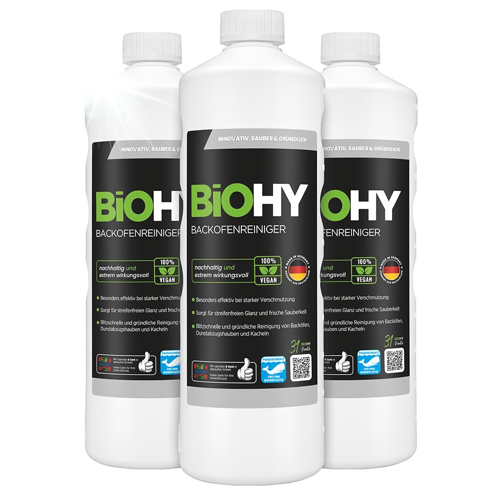 BiOHY Detergente per forni (3 bottiglie da 1l) | Per una pulizia facile e veloce del forno | Rimuove anche le incrostazioni più ostinate (Backofenreiniger)