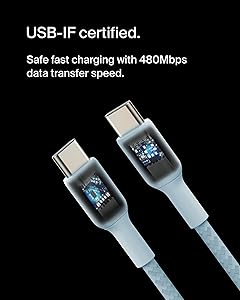 Belkin BoostCharge Braided USB-C to USB-C Cable (1M/3.3ft) for iPhone 16, iPhone 16 Pro, iPhone 16 Pro Max, Galaxy S25, S24, Galaxy Note, Pixel 9 & 8, iPad Pro, Nintendo Switch 2 & More - Blue