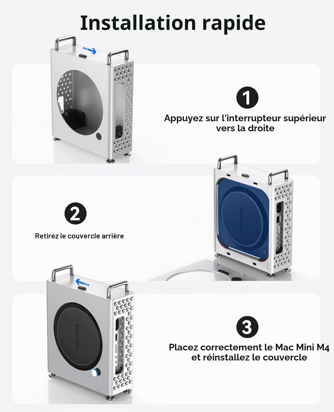 ORICO MiniPro Boîtier en Aluminium, Support pour Mac Mini M4 – Étui de Protection Vertical avec Doublure en Silicone Souple, Étui à Installation sans Outil, Accessoire Parfait pour Mac Mini M4 Pro