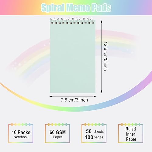 Miniatura 2 de EOOUT Paquete de 16 cuadernos de bolsillo, mini cuadernos en espiral, blocs de notas pequeños de 3 x 5, papel rayado universitario, 8 colores