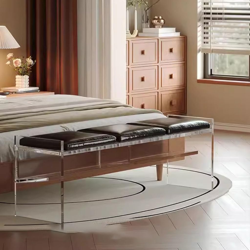SONGCHAO Foot Rest Modern Simple Acrylic Bench Dining Table Door Shoe Bench Stylish Long Bench Bedroom Light Luxury Bed End Bench Foot Stools for Living Room(A)