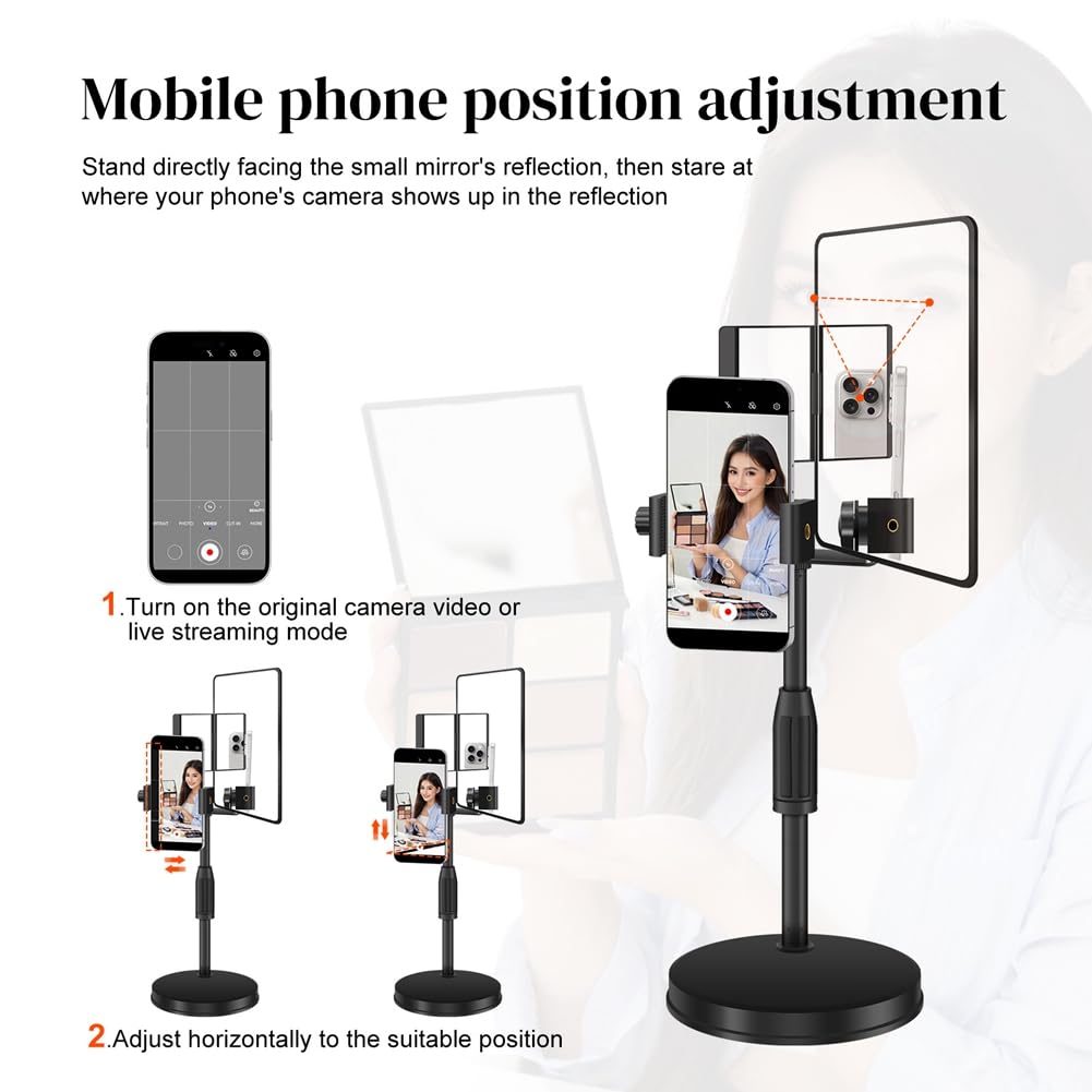 Soporte de Escritorio Redondo para Teléfono Móvil, Ideal para Transmisiones en, con Espejo, Cámara Trasera y Soporte para Selfies.