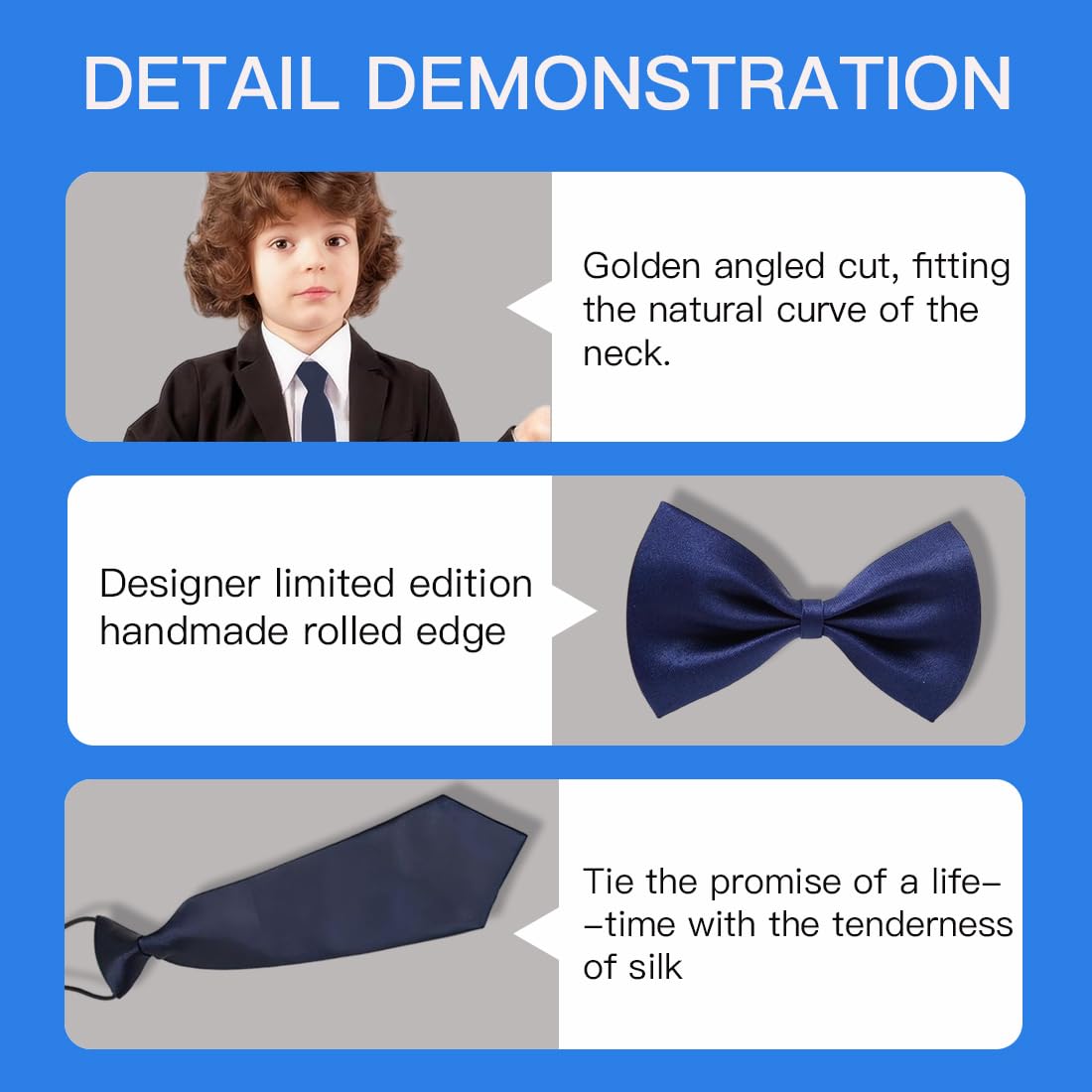 Pajarita Infantil, Corbata para Niños, Pajarita y Corbata Pre-Atada Ajustables de Seda para Graduaciones y Bodas,¡Ideal para cualquier ocasión especial,Azul Marino