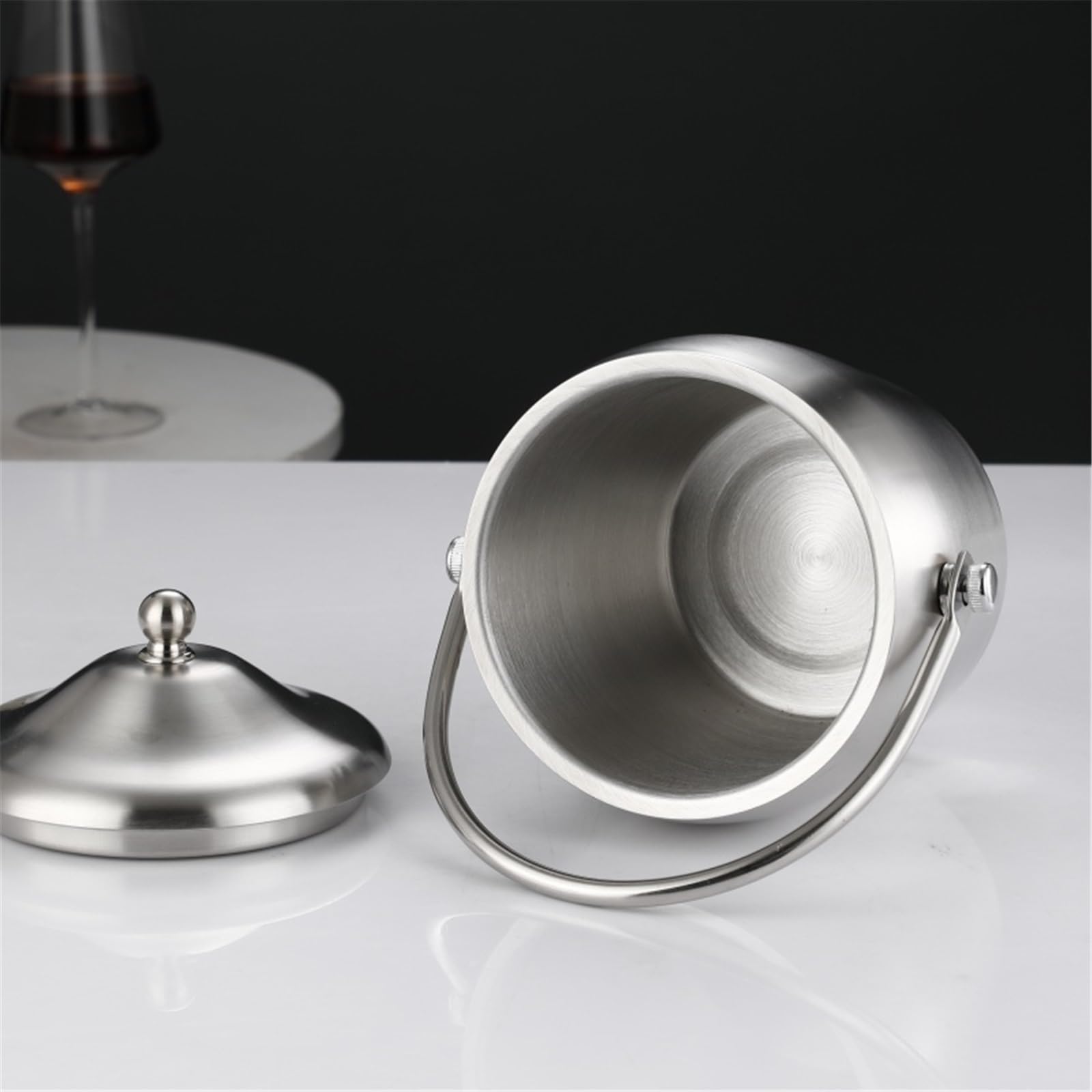 Cubo de hielo con tapa, recipiente de acero inoxidable de doble capa para fiestas, 1,2 L, para bebidas, perfecto para eventos, barbacoas y reuniones