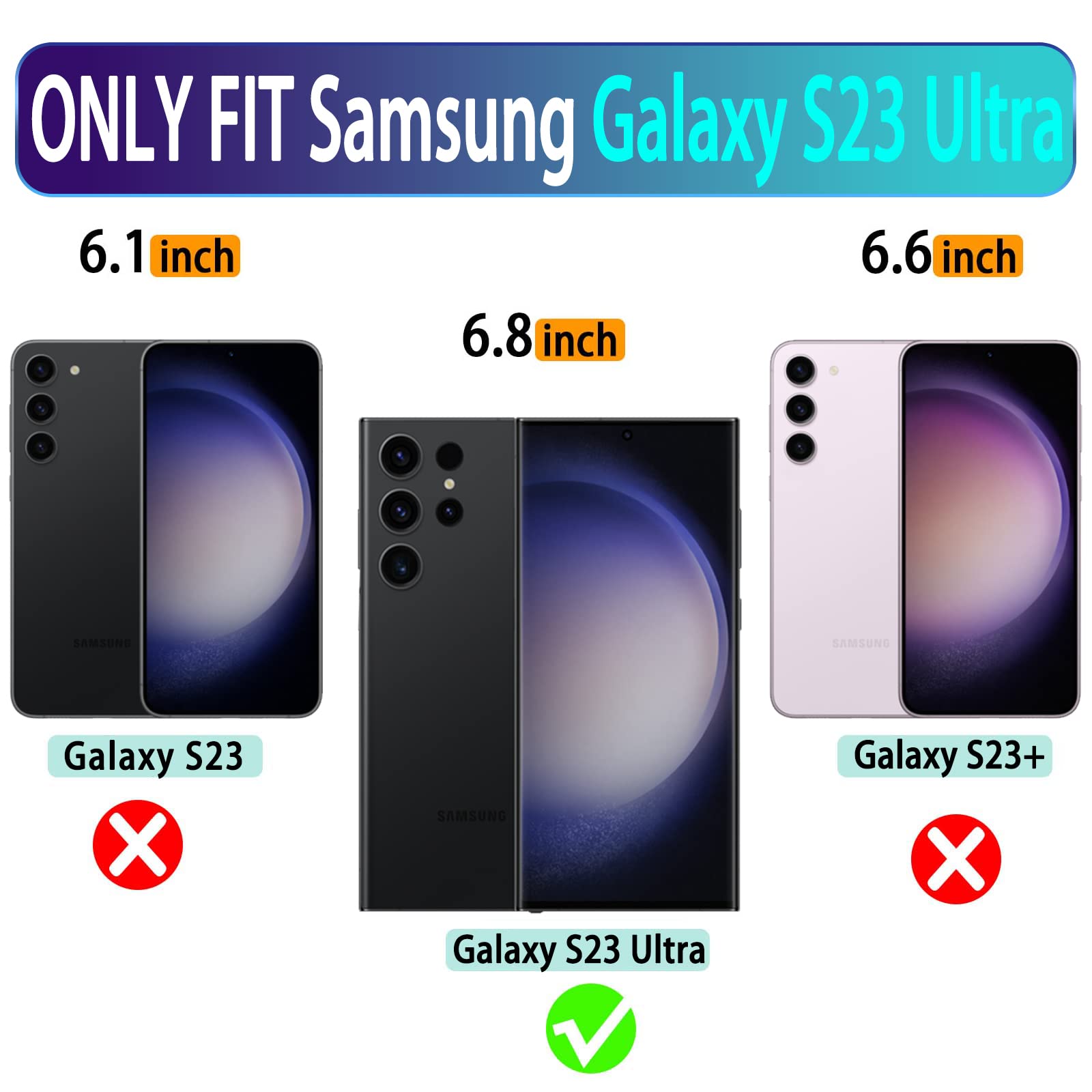 VANAVAGY Compatible for Galaxy S23 Ultra Wallet Case, 12ft Drop Protection, RFID Blocking PU Leather Flip Cover - Image 2