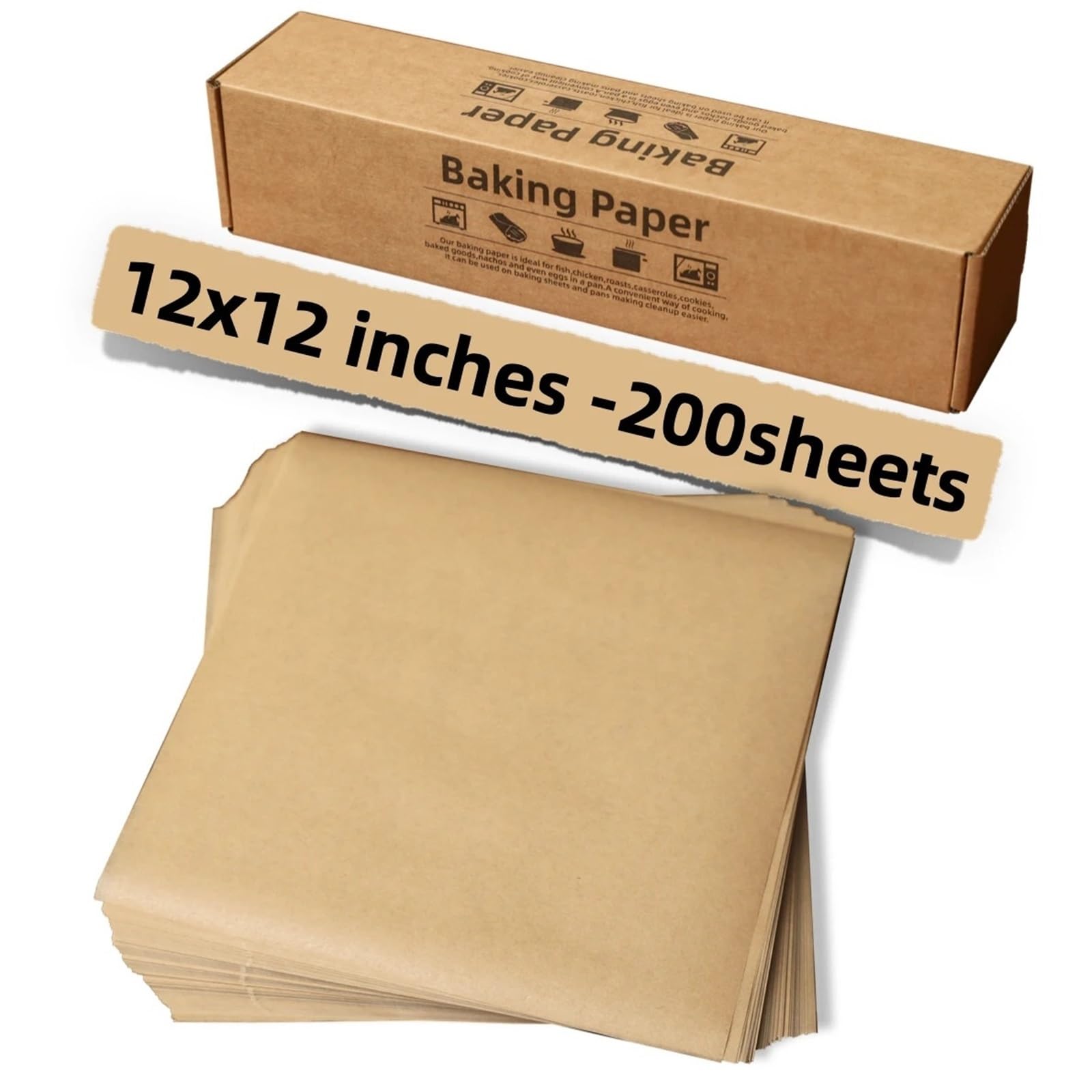 backpapier Sandwich-Geschenkpapier, Lebensmittelkorb-Einlagen, fettdichtes und antihaftbeschichtetes Backpergamentpapier(Brown 12x12in 200pcs)