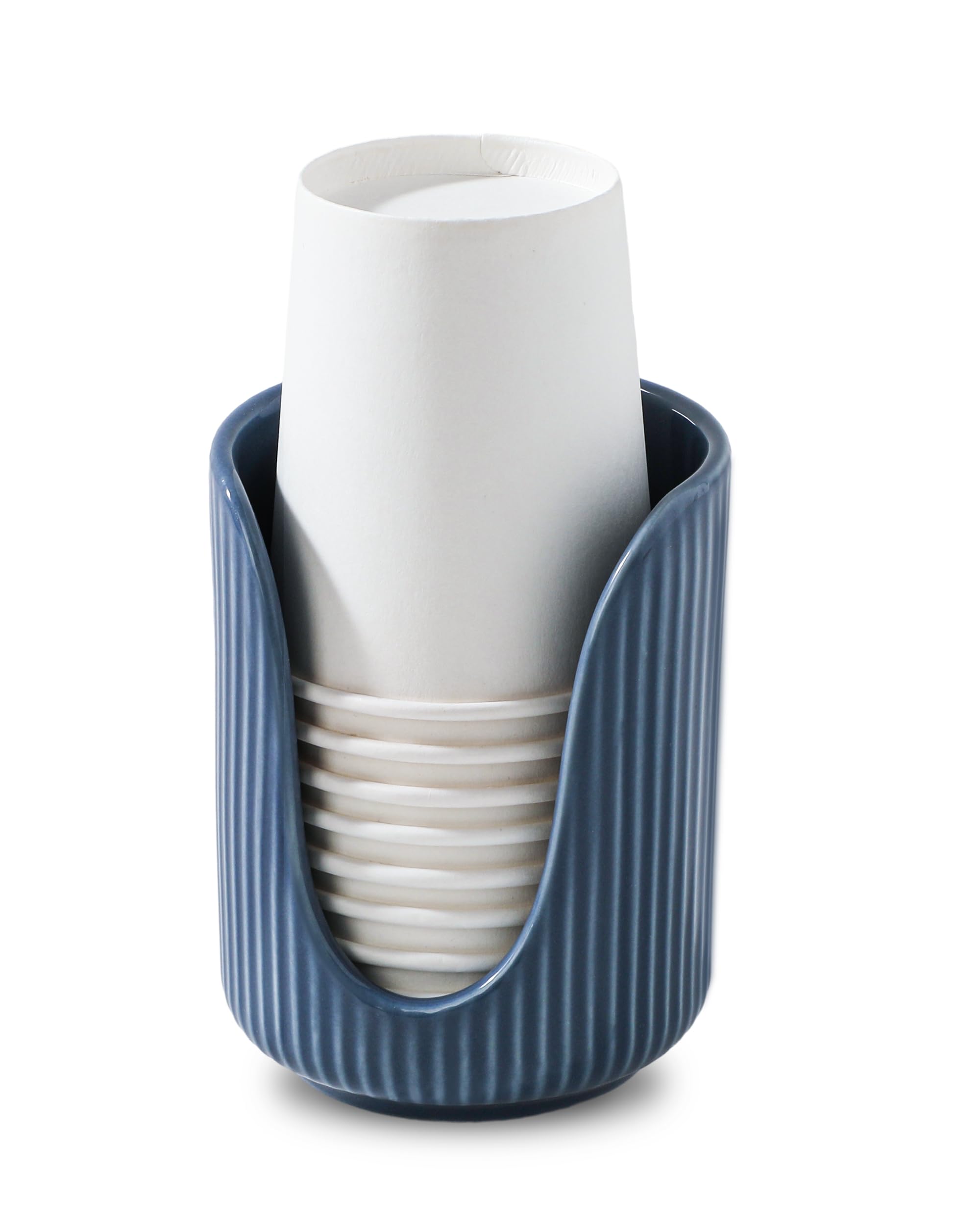 ABRUTY Bathroom Cup Dispenser, 3oz-4oz Ceramic Paper Cup Holder, Small Countertop Mouthwash Dixie Cups Accessories, for Vanity Countertops, Bathroom, Kitchen, and Dining Room, Blue
