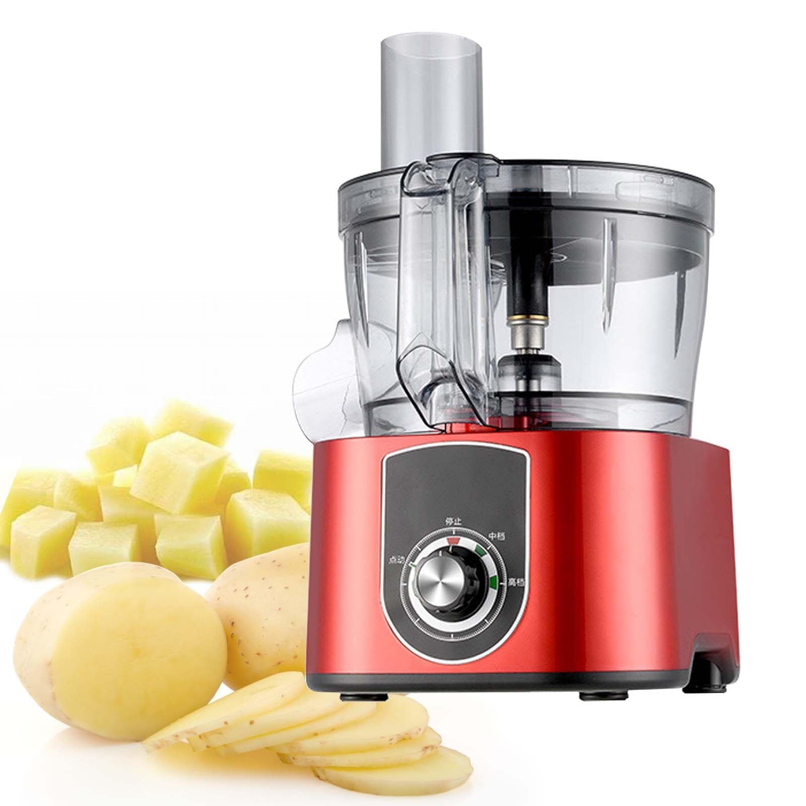 Cortador y Picador de Verduras, Máquina Eléctrica de Procesamiento de Verduras y Frutas con 2 Velocidades Ajustables, Cuchilla de Rejilla Extraíble, Bol de Trabajo de 1.32 GAL (5L) (Red)