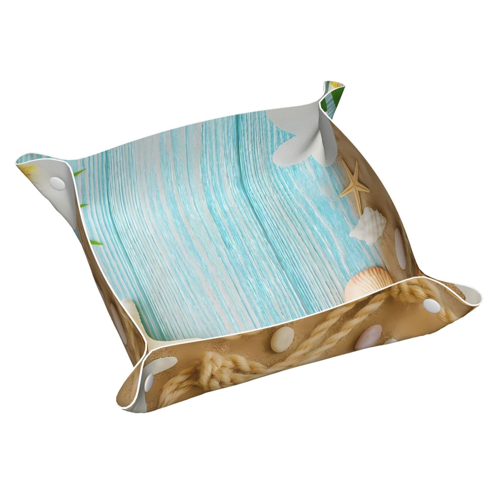 HLBSDM Summer Coastal Wooden Starfish Seashells Tray Men's Leather Valet Parking Portable Entrance Trays Bedside Storage Box