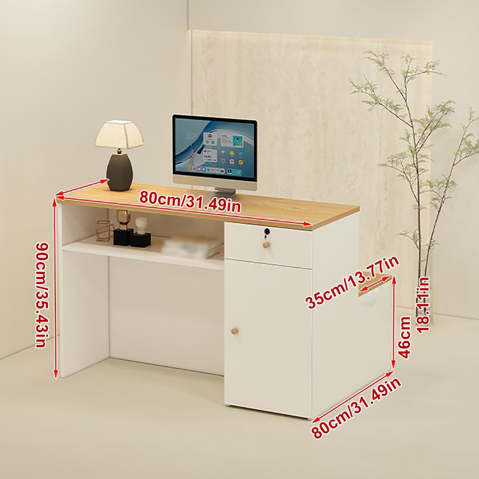 Computertisch aus Holz, Empfangstisch, Kassentheke, Empfangstresen mit abschließbarer Schublade und Schrank für Supermärkte, Convenience Stores, Hotels, Schönheitssalons (schwarz)