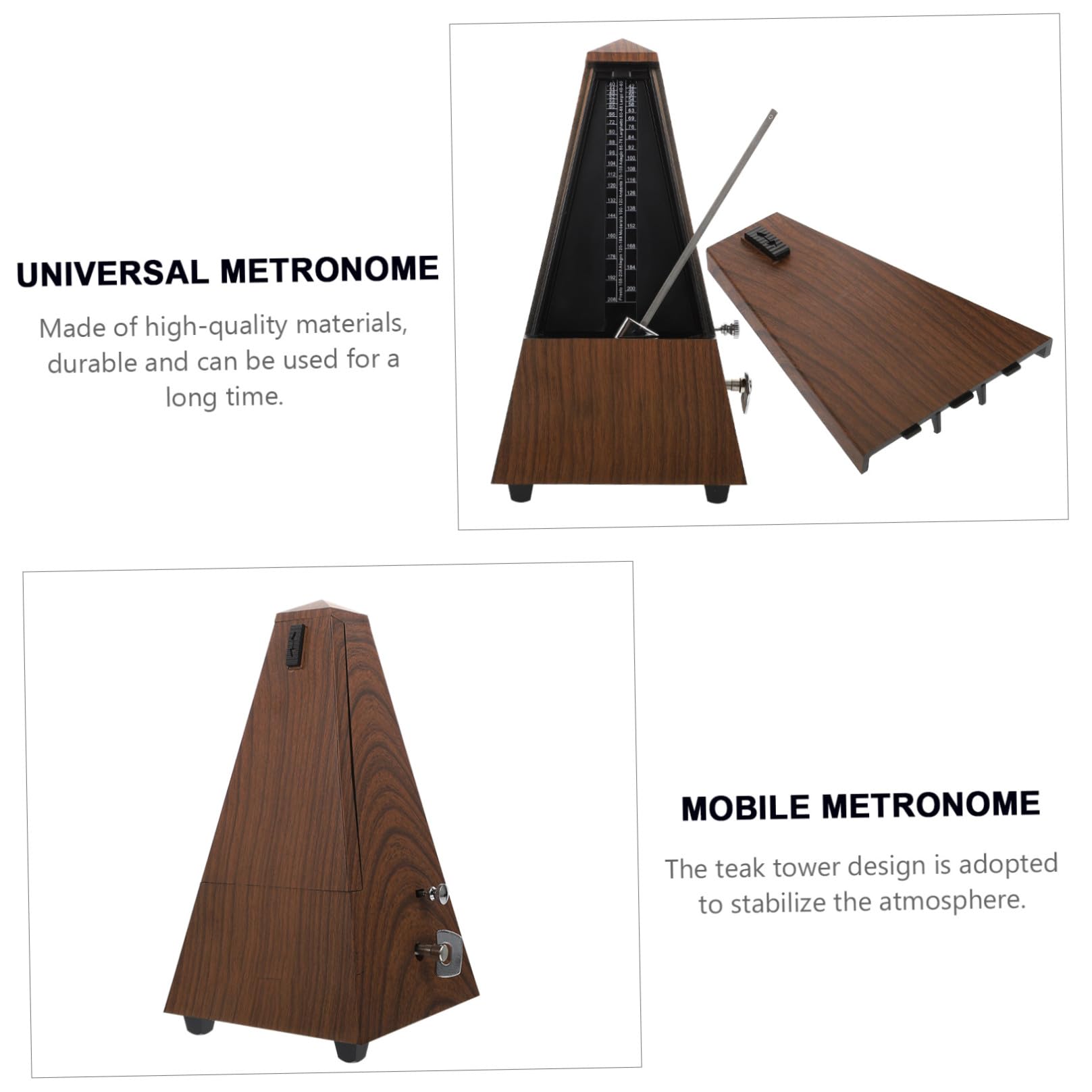 ERINGOGO Metrónomo Mecánico de Torre de Madera Diseño Antideslizante, Ritmo Preciso y Tempo Estable para Instrumentos Musicales como Guitarra y Piano