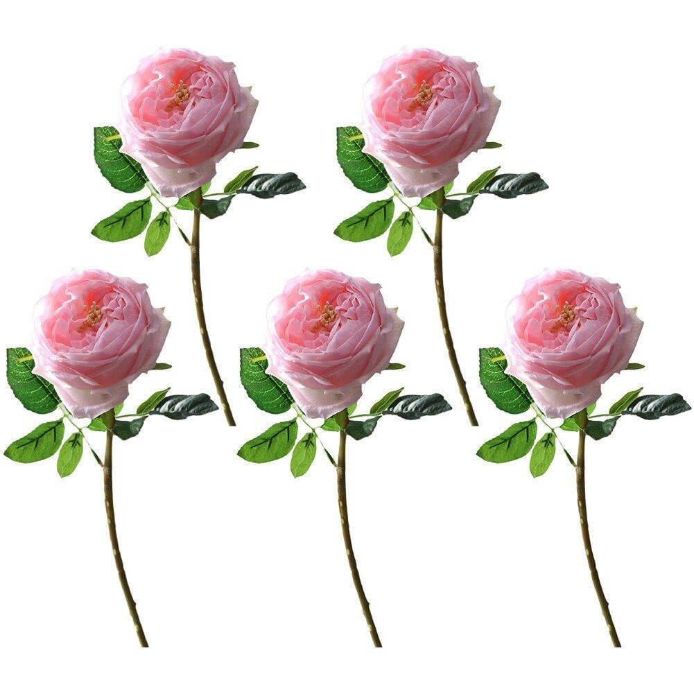 Roses artificielles Austin real touch : bouquet de 5 fausses roses avec tiges pour décoration