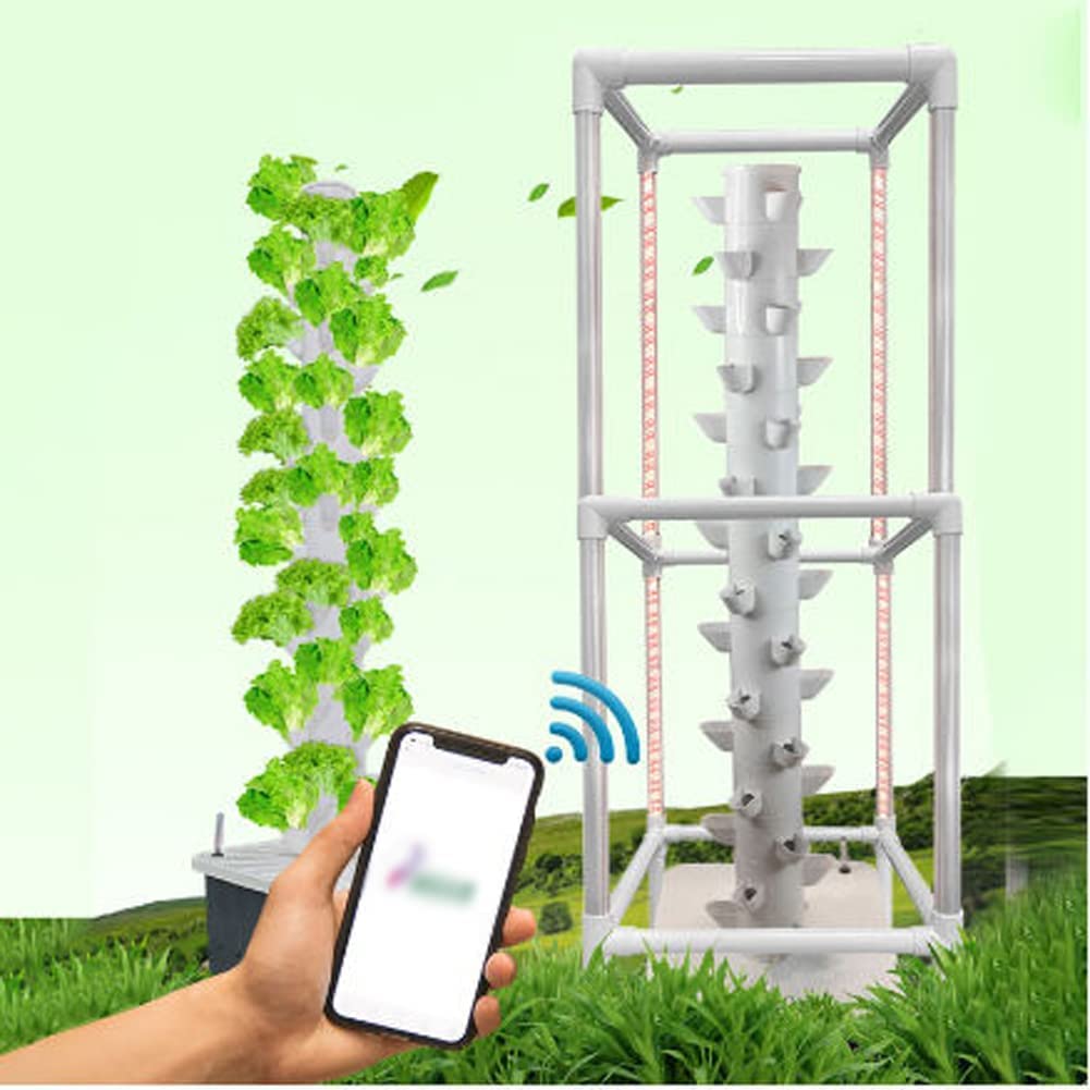 Sistema de Cultivo hidropónico de Interior de 15 Capas y 45 Orificios con luz LED de Cultivo, Sistema de Cultivo hidropónico en Torre sin Suelo de Bricolaje con Bomba y Tanque de Agua móvil