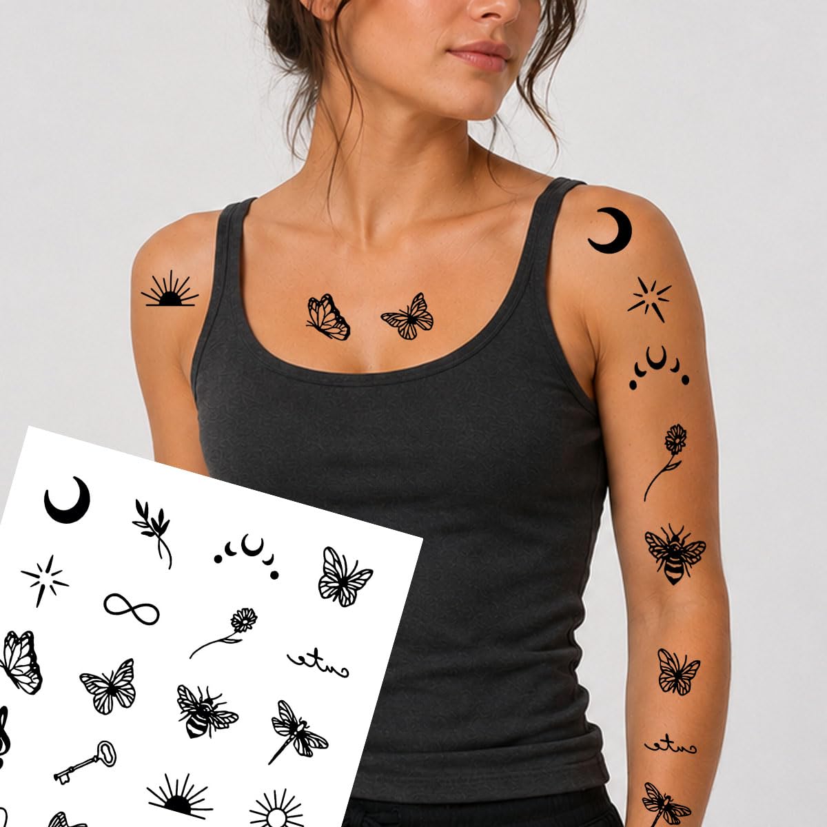 24 Pcs moon Butterfly Temporary Tattoo Stickers for Men & Women Waterproof & Sweat Resistant Realistic Fake Tattoos for Arm, Wrist, Fingers, Neck & Body-image-22