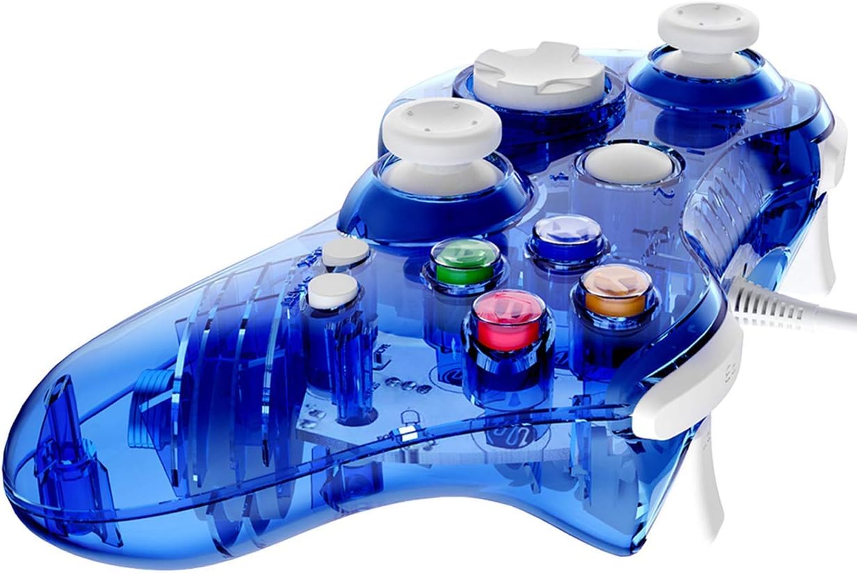 Wired 360 Controller Dual Vibrator Wired Gamepad Gaming Joypad, Blue - PAWHITS (Renewed)