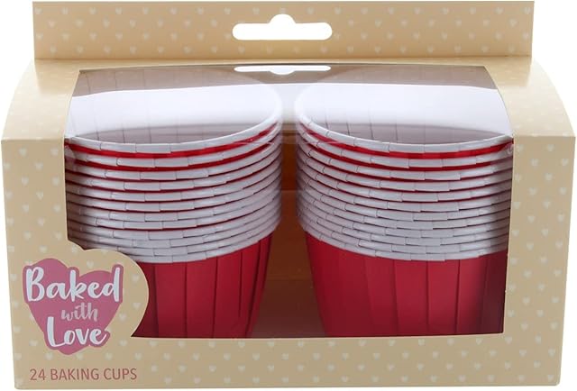 Baked with Love Red Baking Cups, Ultra Strong Giant Greaseproof Cupcake and Muffin Cases, Classic Red - 60mm, Pack of 24 (0650178)