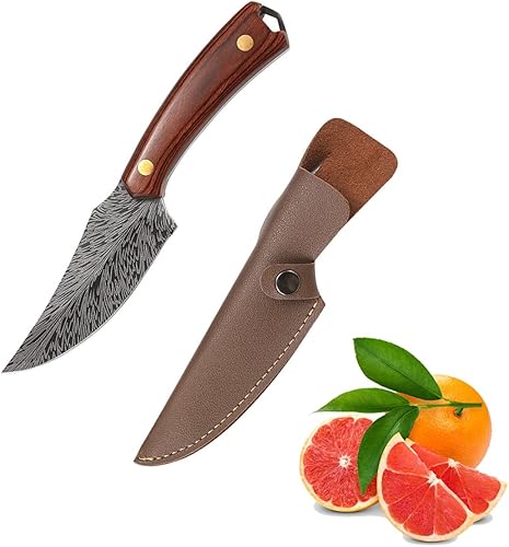 Miniatura 1 de Gosyfeti Cuchillo de cocina de acero inoxidable 5CR15 de 3.9 pulgadas con funda de cuero, cuchillo de chef utilitario con mango sólido, cortar